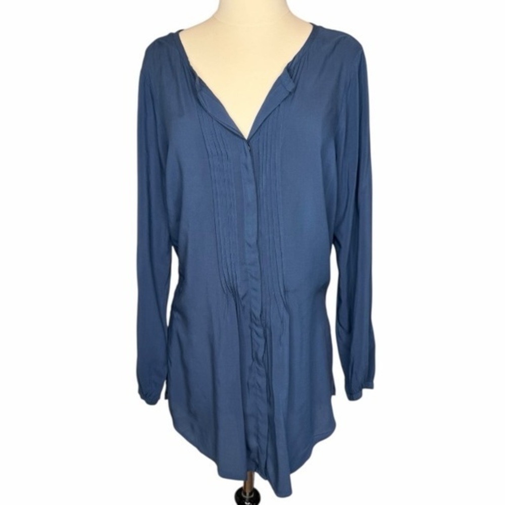 Velvet by Graham & Spencer Deep Blue Tunic Top Blouse Small Long Sleeve Pleated